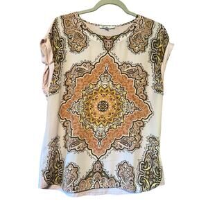 DR2 by Daniel Rainn Mixed Media Print Pink Shirt Size Medium